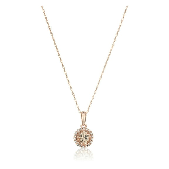 Pinctore Pinctore 10k Rose Gold Morganite And Diamond Classic Princess Di Halo Pendant Necklace (1/10cttw, H-I Color, I1-I2 Clarity), 18"