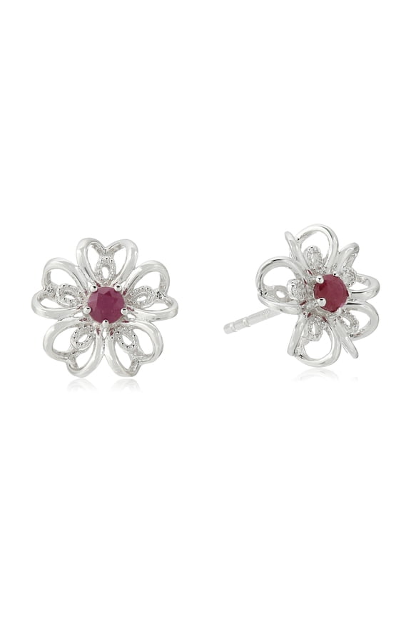 Sterling Silver Genuine Ruby Stud Earrings