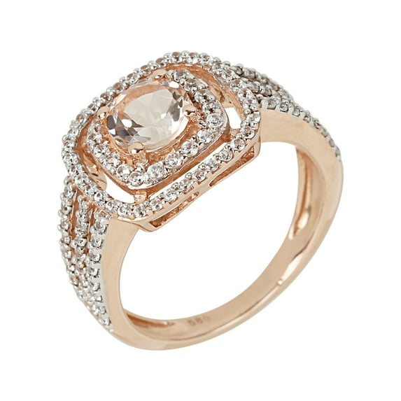 Pinctore Rose Gold-Plated Morganite and Created White Sapphire Engagement Ring