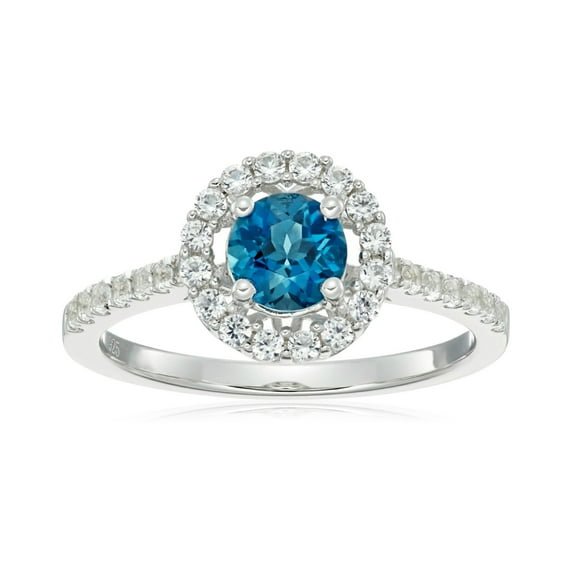 Pinctore Ster Silver London Blue Topaz & White Sapphire Solitaire Ring