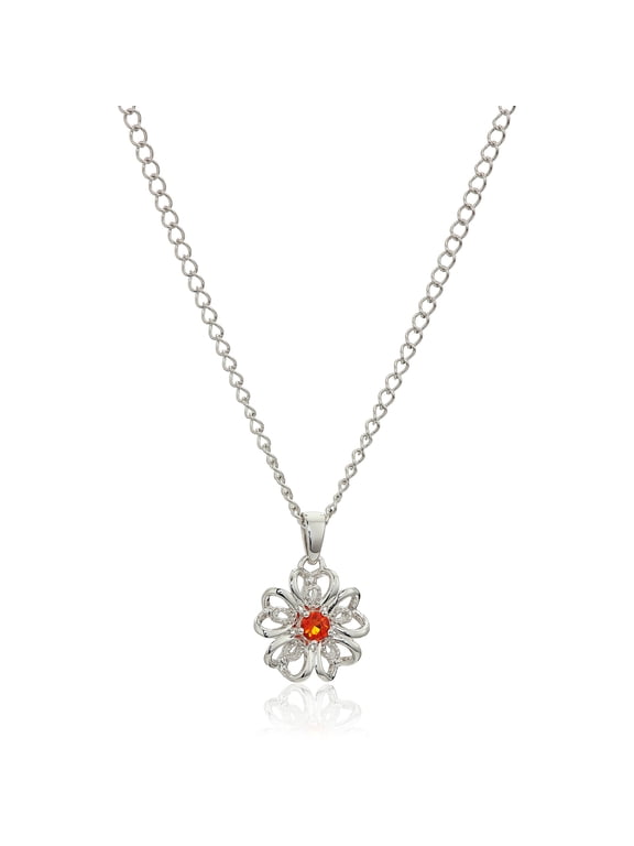 Sterling Silver Fire Opal Flower Pendant Necklace, 18"