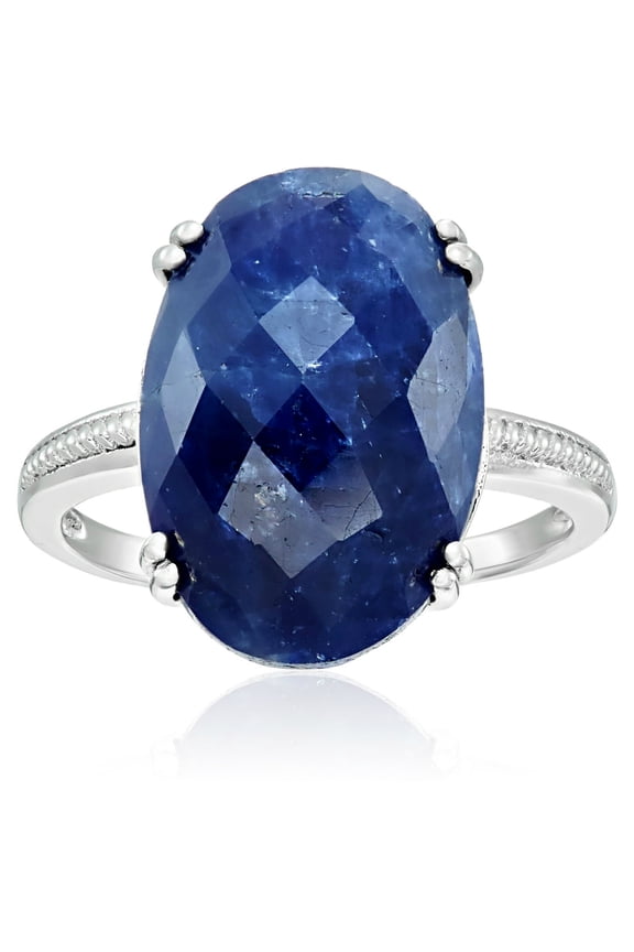 Sterling Silver Opaque Blue Sapphire Solitaire Engagement Ring, Size 7