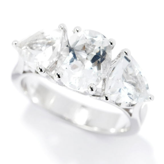 Pinctore Sterling Silver Oval & Trillion White Topaz Ring