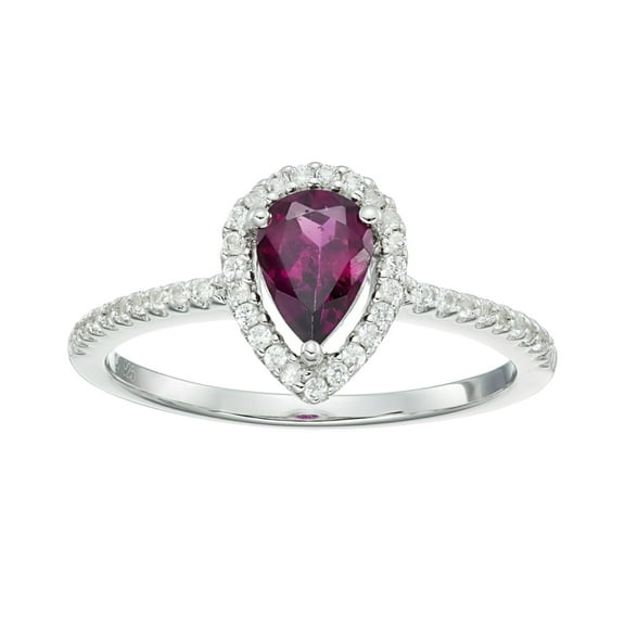 Pinctore Sterling Silver Rhodolite and Created White Sapphire Forever Classic Princess Di Ring, Size 7