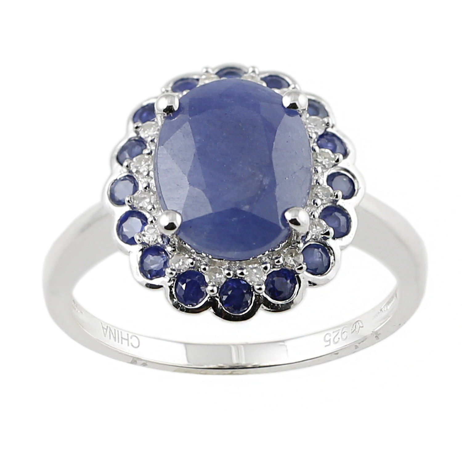 Sterling Silver Natural Blue Sapphire & Diamond Ring - Indian Sapphire, Size 7, Anniversary Or Engagement Style - View #7