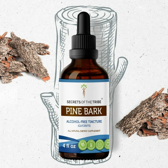 Secrets Of The Tribe Pine Bark Tincture Dietary Supplement, Natural Herbal Extract for Antioxidant Support, Pine Bark (Pinus strobus) Dried Bark, Alcohol-Free Extract, Drops 4 oz
