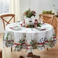 thumbnail image 1 of Pine Berry Provence Christmas Fabric Tablecloth, 70 Inch Round, Holiday Pine Needles and Berries, French Country Winter Dining Table Cover, 1 of 8