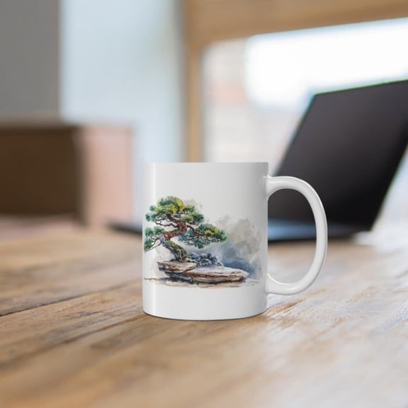 Pine Bonsai Painting Coffee Mug, Beautiful Bonsai Tree Sculpting Ceramic Mug, Bonsai Enthusiast Tea Mug, Bonsai Lover Gift.