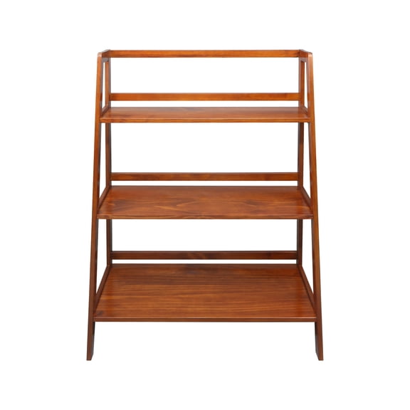 Pine Bookcase 3 Shelf - 34" Wide Open Shelving - Mahogany Finish