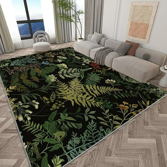 Pine Botanical Floral Area Rug Vintage Watercolor Herbal Collection Carpet Art Home Decor Anti Slip Easy Clean Living Room Bedroom Kitchen Office 5x6 Non-slip Washable Soft Modern