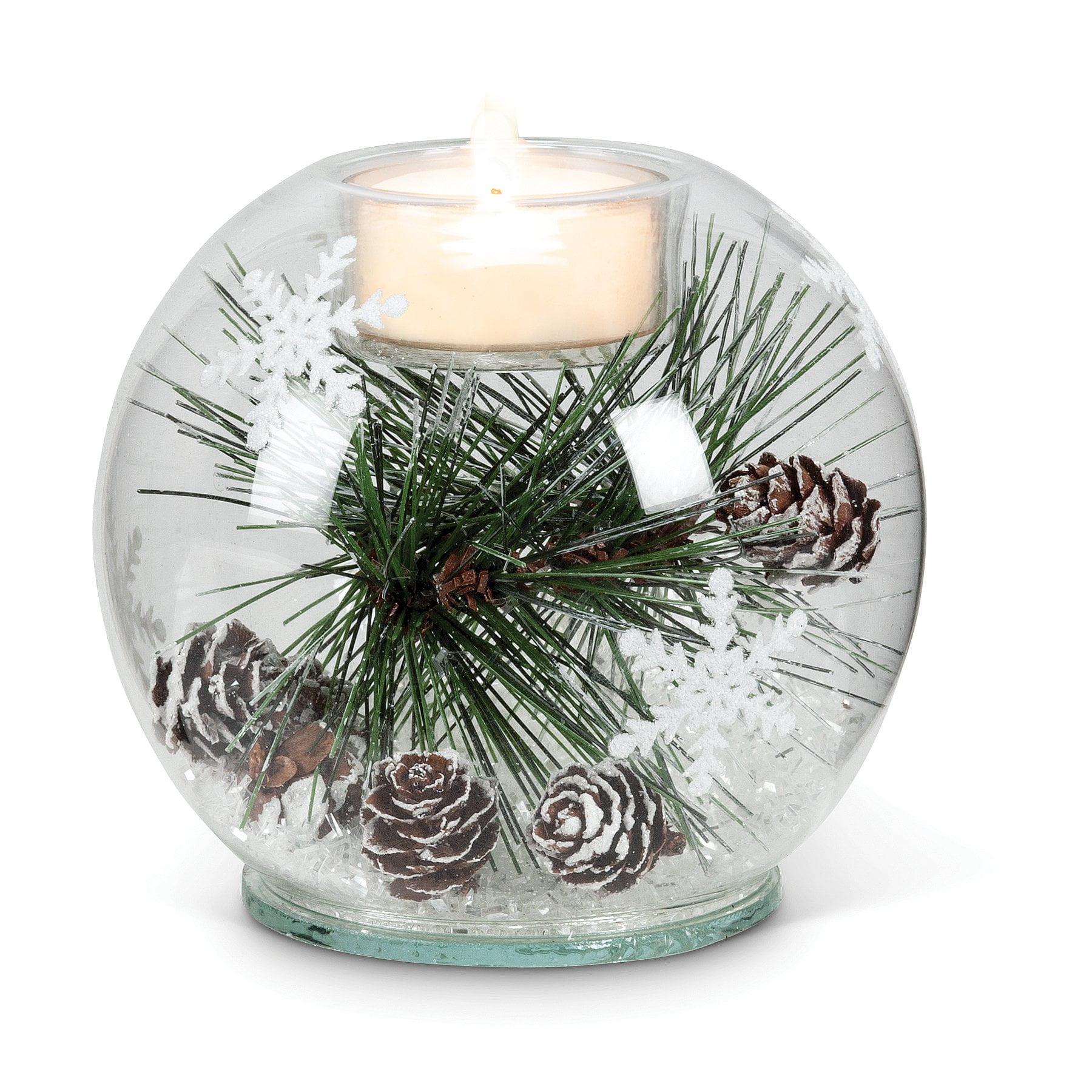 Abbott Collection Bougie Votive Branche De Pin Et Neige - Verre Décoratif, Diamètre 10.2 Cm