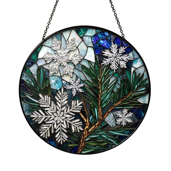 Pine Branch Stained Glass Window Panel – Decorative Window Accent