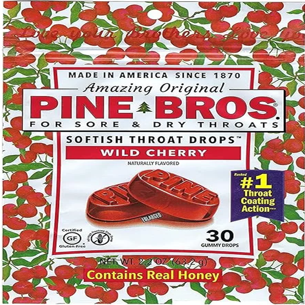 Pine Bros Throat Drops, Honey & Wild Cherry Flavor, Soft Lozenges, 12 Count