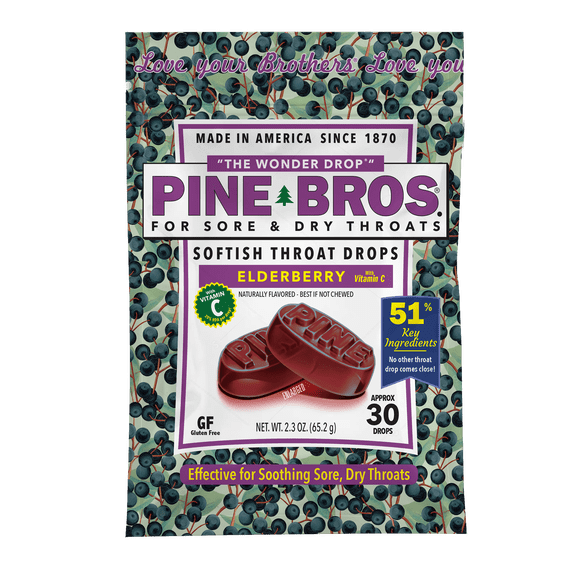 Pine Bros. Gummy Sore Throat Softish Drops 30 Count (Elderberr) 1 Case