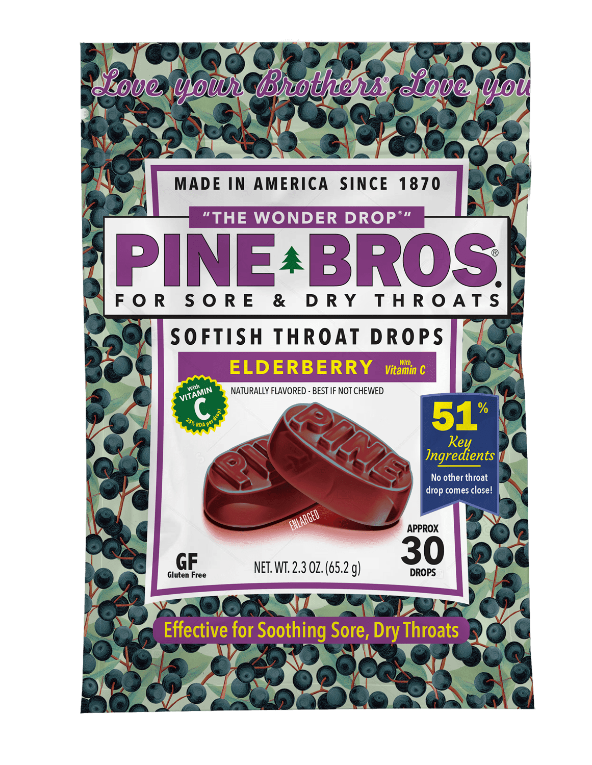 Pine Bros. Gummy Sore Throat Softish Drops 30 Count (Elderberr) 1 Case