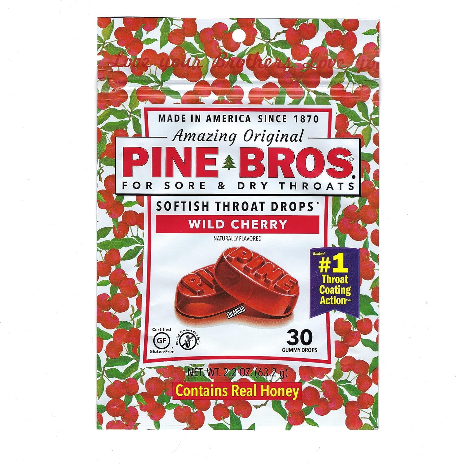 Pine Bros. Gummy Sore Throat Softish Drops 30 Count (Wild Cherry