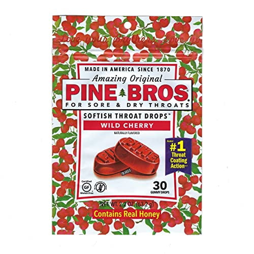 Pine Bros. Gummy Sore Throat Softish Drops 30 Count (Wild Cherry