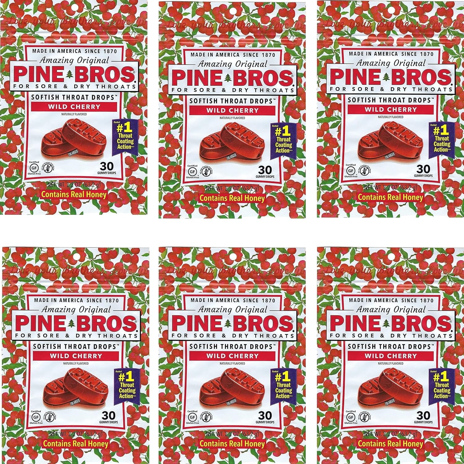 Pine Bros Softish Throat Drops Value Size Wild Cherry 30 Drops (Pack