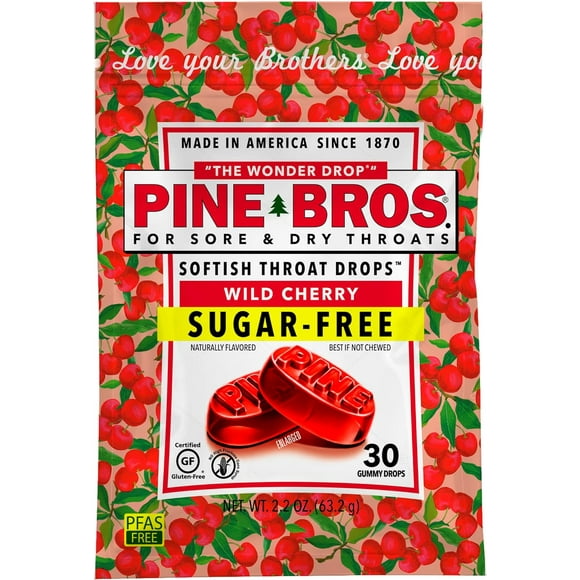 Pine Bros for Sore Throat Softish Drops Wild Cherry Sugar Free 30 Count, 1 Ea, 6 Pack