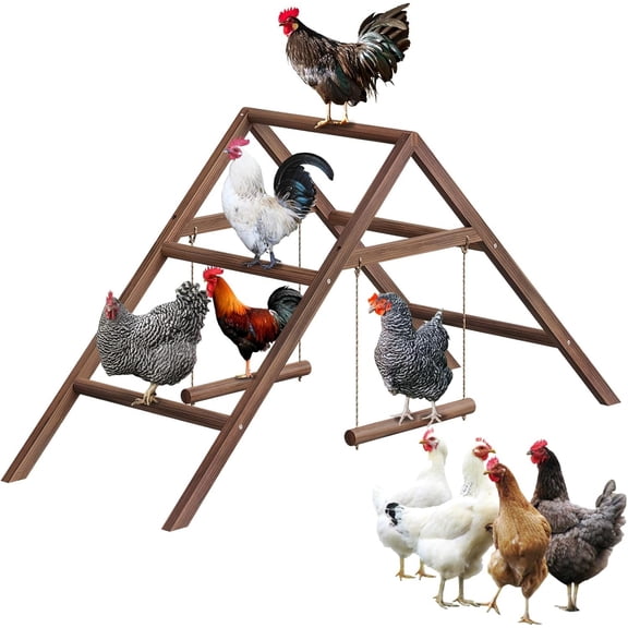 Pine  Chicken Perch with 2 Swings & Ladder, Multi-Level Chicken Roosting Bars for Backyard Coop, Roosting Bars for 10-12 Chickens, Easy to Assemble & Clean
