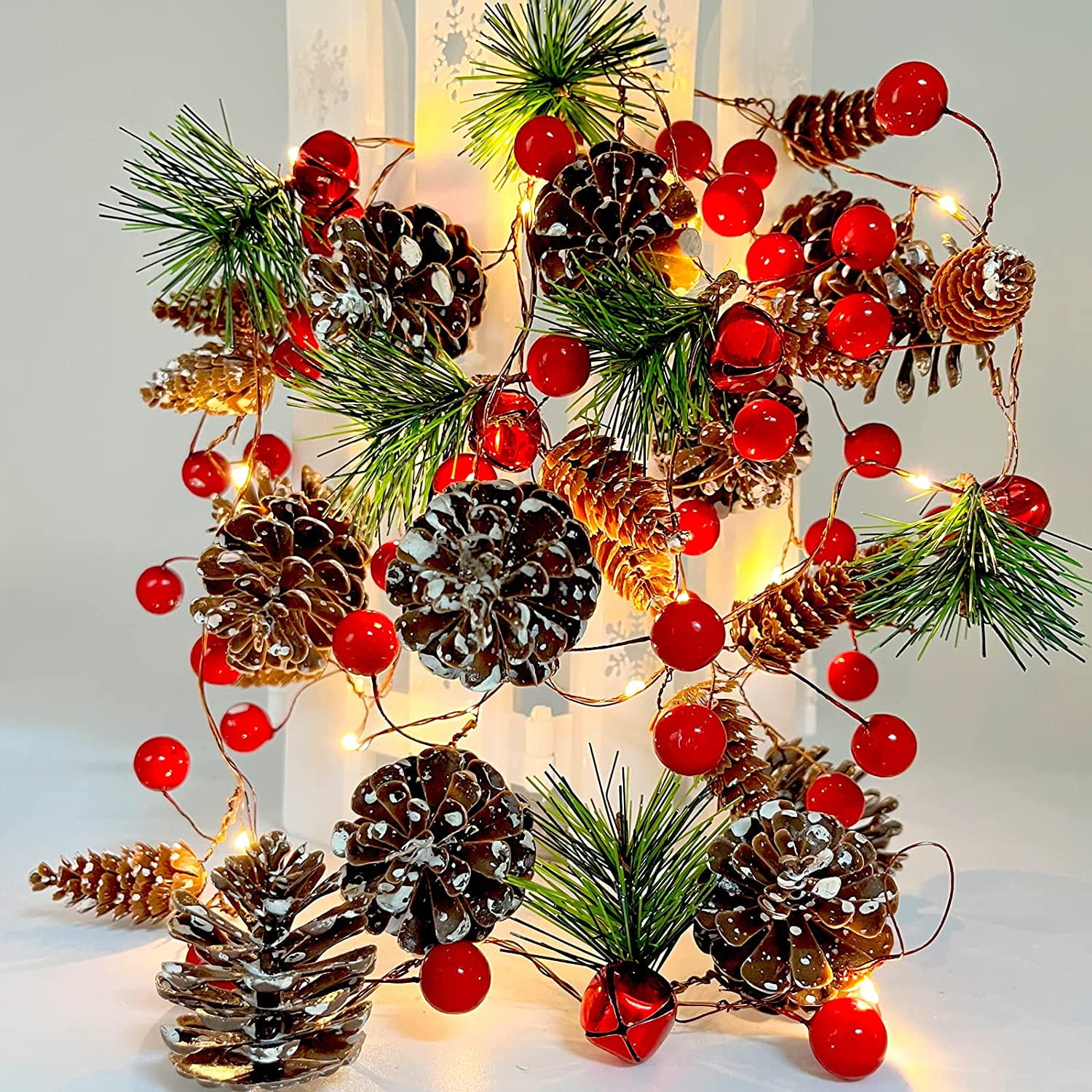 Pine Christmas Garland with Lights 6.56FT 20LED Battery Operated ...