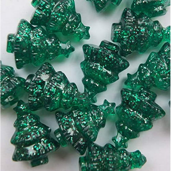 Pine Christmas Tree Pony Beads Green Glitter Sparkle Large Hole Made n USA