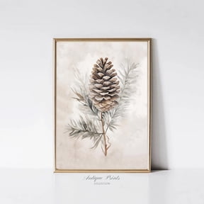 Pine Cone Branch Sketch, Botanical, Winter Farmhouse Wall Decor, Pine Cone Print, Poster Decor Unframed Paper Print