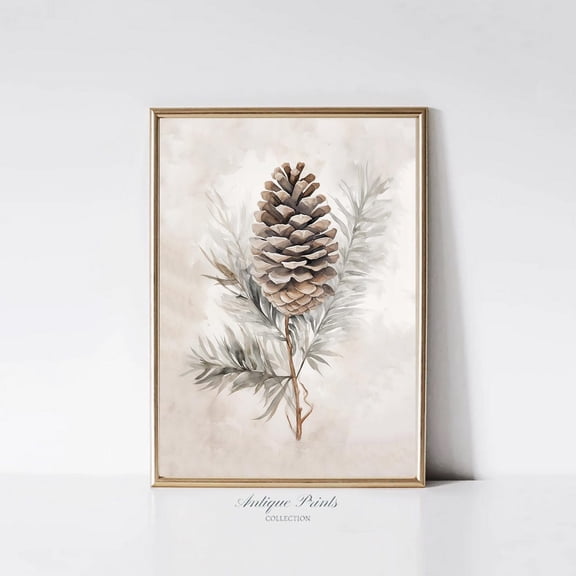 Pine Cone Branch Sketch Botanical Winter Farmhouse Wall Decor Pine Cone Style Three, Unframed Paper Print
