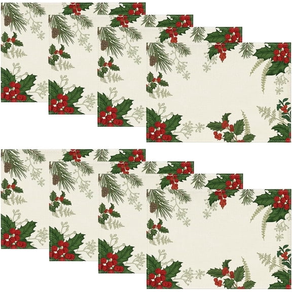 Pine Cone Christmas Placemats Set of 8, 12x18 Inch Seasonal Winter Table Mats for Party Kitchen Dining Decoration
