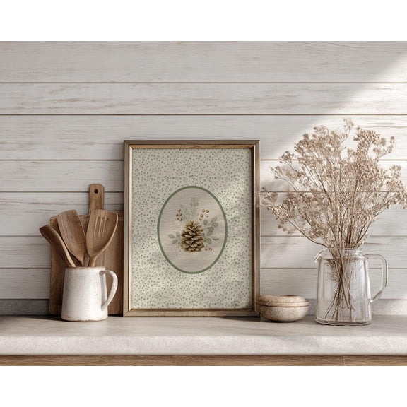 Pine Cone Cottagecore Decor, Sage Green Wall Art, Antique Wall Art, Famrhouse Decor,Print, Able Prints Home Decor #2370, Unframed Canvas Size 8x12