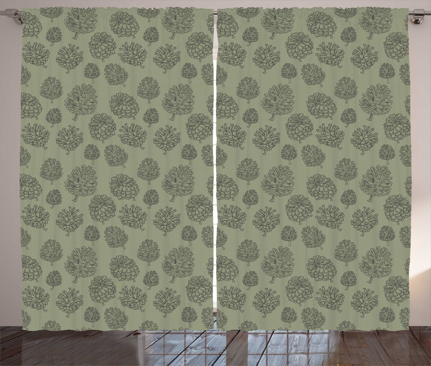 Ambesonne Pine Cone Curtains 2 Panel Set, Plants Woodland Design, 108 ...