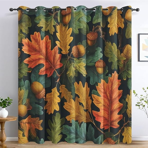 Pine Cone Curtains for Living Room - Rustic Farmhouse Blackout Curtains, Oak Leaves Bedroom Decor, Thermal Insulated Grommet Drapes 42"W x 63"L (Pack of 2)
