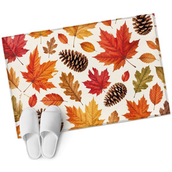 Pine Cone Fall Bathroom Rug Washable 2x3 Entryway Rug Non Slip Thanksgiving Maple Leaves Autumn Front Door Mat Low Pile Indoor Doormat Throw Floor Carpet for Kitchen Bedroom Entrance