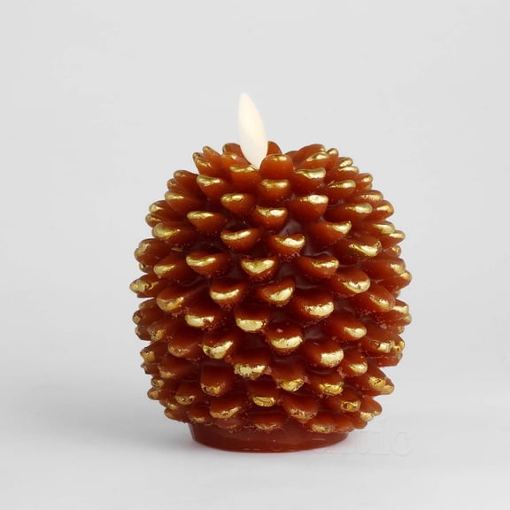 Pine Cone Flameless Candles Battery Operated with 6 Hour Timer Unscented Real Wax Flat Wick Flickering Pinecone LED Candles Christmas Home Holiday Decoration(2 Pack Brown)