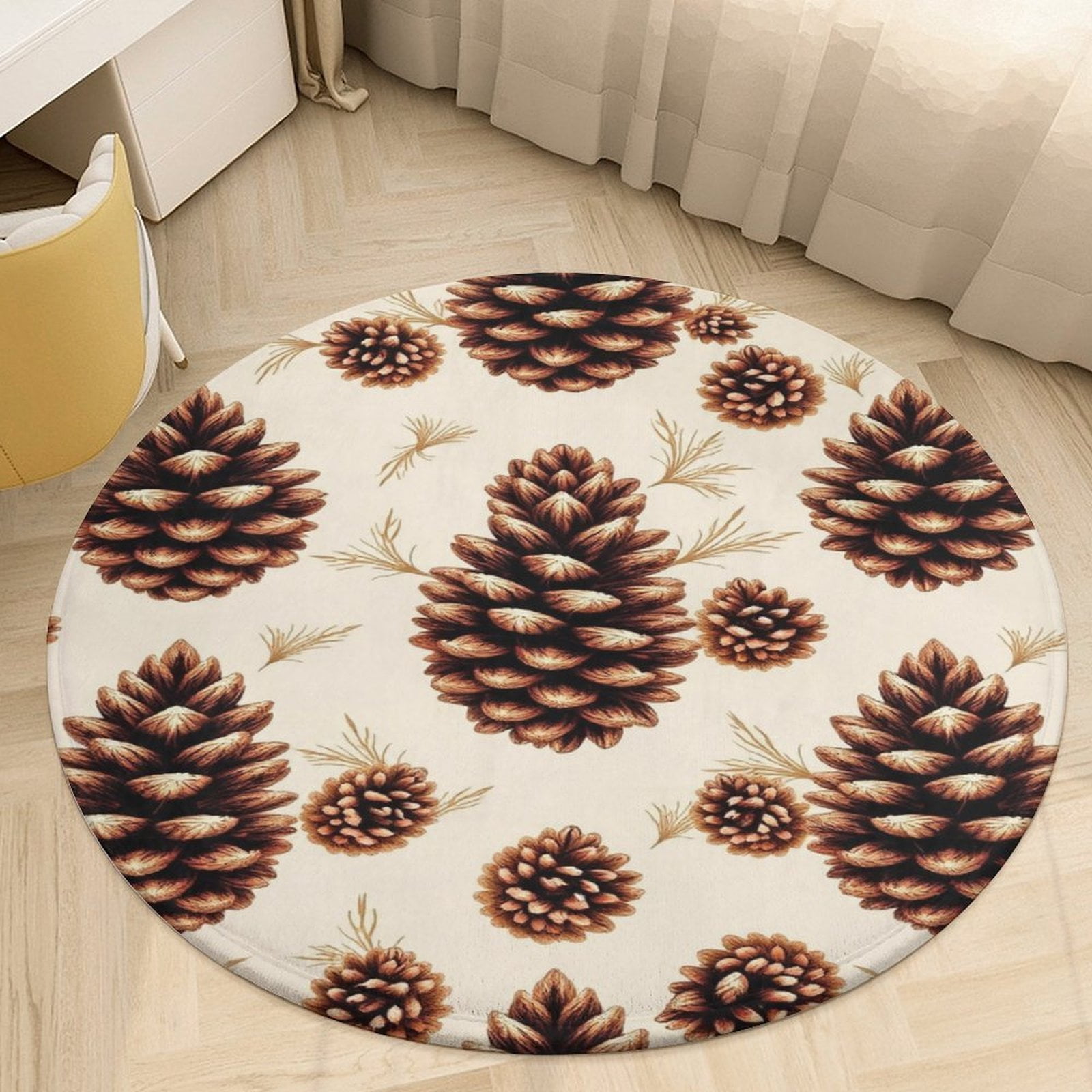 Pine Cone Pattern Area Rug Round Carpet Rug for Living Room Bedroom ...