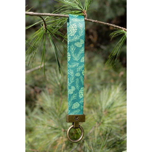 Aria the Fox Wristlet Keychain, Pine Cone Pup, Nature & Floral, Green, Heart and Paw Print Engraving