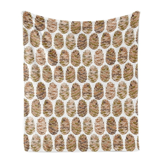 Pine Cone Soft Flannel Fleece Blanket, Earth Tones Conifers Spruce Tree Forest Woodland Mother Earth Theme, Cozy Plush for Indoor and Outdoor Use, 50" x 60", Green Brown Umber Peach, by Ambesonne