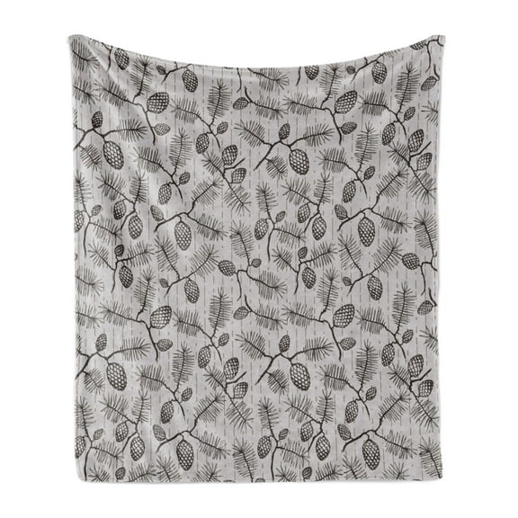 Pine Cone Soft Flannel Fleece Blanket, Earth Tones Inspired Fir Cones with Twigs and Spruce Christmas Pattern, Cozy Plush for Indoor and Outdoor Use, 50" x 60", Warm Taupe Dark Brown, by Ambesonne