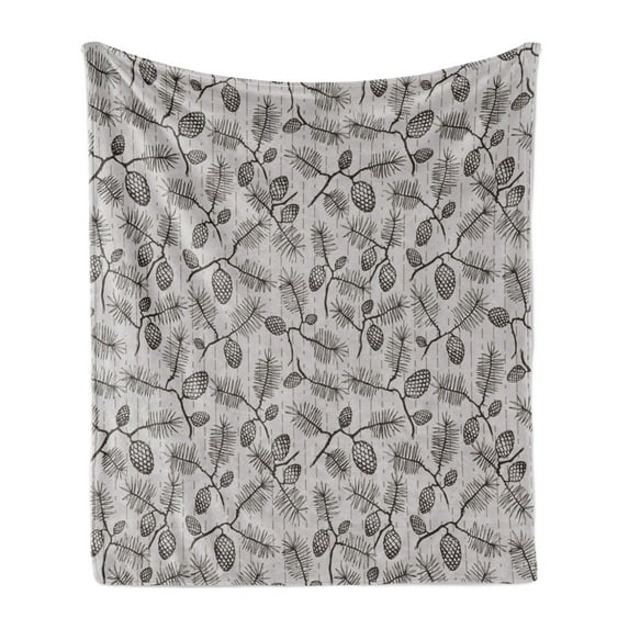 Pine Cone Soft Flannel Fleece Blanket, Earth Tones Inspired Fir Cones with Twigs and Spruce Christmas Pattern, Cozy Plush for Indoor and Outdoor Use, 70" x 90", Warm Taupe Dark Brown, by Ambesonne