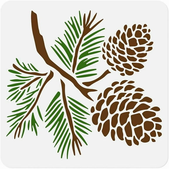 Pine Cone Stencil DIY for Painting on Wall 11.8 x 11.8 Inch Reusable Plastic Craft Stencil DIY for Painting on Wood Fabric Furniture DIY Home Decor Stencil