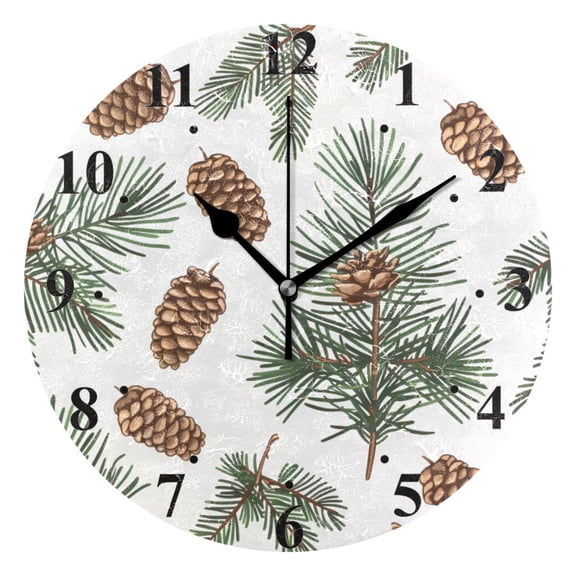 Pine Cone Trees Black 10 inch Wall Clocks Non Ticking Easy to Read Battery Decorative for Home Bathroom Kitchen Bedroom Living Room