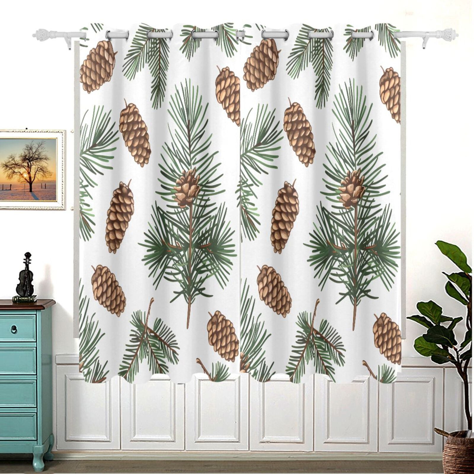 Pine Cone Trees Blackout Curtain Panels 63x55in Drapes Privacy Assured ...