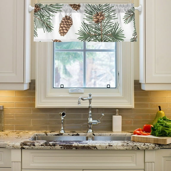 Pine Cone Trees Curtain Valances Farmhouse Design Window Treatment Decor Blackout Rod Pocket for Windows Living Room Kitchen 54" x 18"