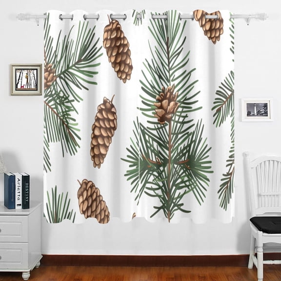 Pine Cone Trees Curtains Black Out 63 Inch Length Curtains for Sliding Glass Doors Bedroom Living Room 2 Panels Set