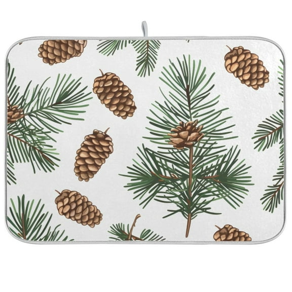 Pine Cone Trees Dish Drying Mat Dish Drainer Rack Mats Water Absorbent Non-Slip Easy Clean Heat Resistant for Kitchen Counter