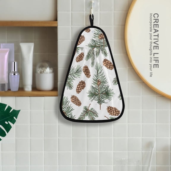 Pine Cone Trees Hanging Towel Kitchen Hand Towel Bathroom Absorbent Towel Machine Washable Quick Dry Dishcloths