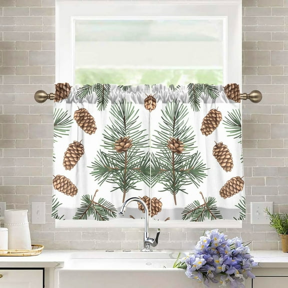 Pine Cone Trees Kitchen Curtains Half Tier Curtain 2 Rod Pockets Bathroom Bedroom Cupborad Living Room 27"x36"