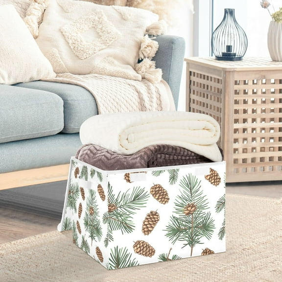 Pine Cone Trees Storage Basket Foldable Laundry Basket Shelf Kids Toy Storage Container Organizer with Handles