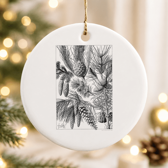 Pine Cone Vintage Botanical Nature Pine Tree Christmas Ornament, Festive Seasonal Decor, Ceramic Ornament