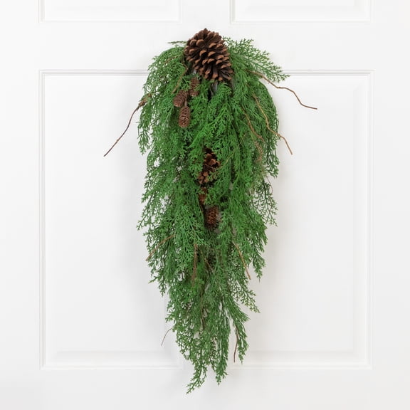 Northlight Pine Cone and Cedar Artificial Christmas Teardrop Swag - 26" - Unlit